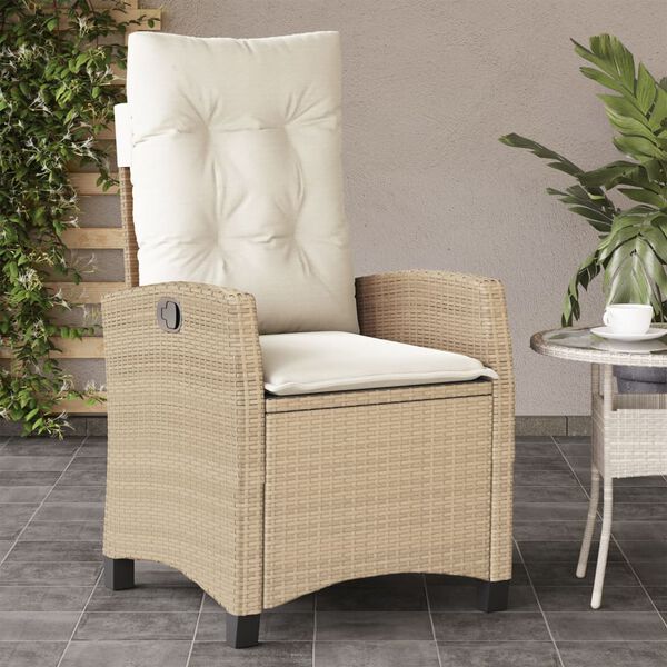vidaXL Sillones reclinables de jard&iacute;n con cojines beige 2 uds rat&aacute;n PE