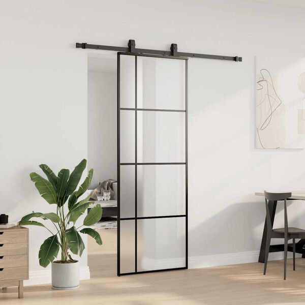 vidaXL Puerta corredera con juego herrajes negro 76x205 cm ESG vidrio