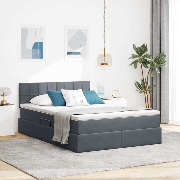 vidaXL Cama con luces de tiras LED Gris oscuro 140 x 190 cm Terciopelo