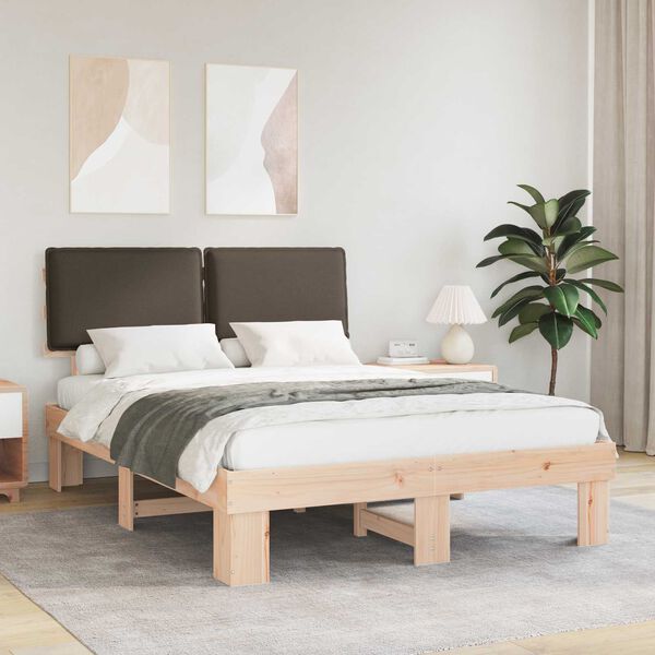vidaXL Estructura de Cama con Cabecera Tapizada Taup&eacute; 140 x 190 cm