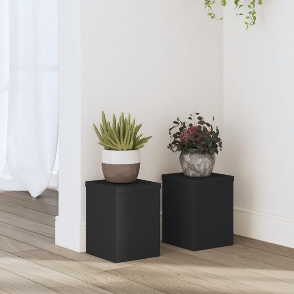 vidaXL Soportes de plantas 2 uds madera ingenier&iacute;a negro 15x15x20 cm