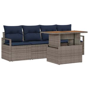 vidaXL Conjunto de sof&aacute; de jard&iacute;n con coj&iacute;n 5 pcs gris y azul marino