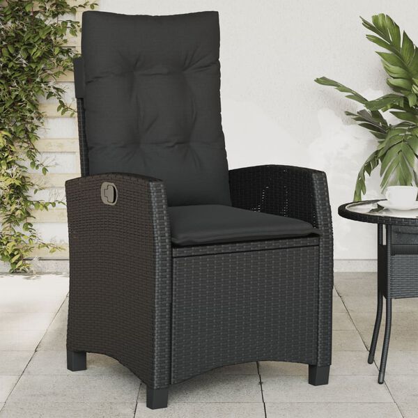 vidaXL Sillones reclinable jard&iacute;n cojines 2 uds rat&aacute;n sint&eacute;tico negro