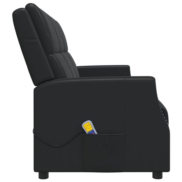 vidaXL Sillón reclinable de masaje de 3 plazas cuero sintético negro