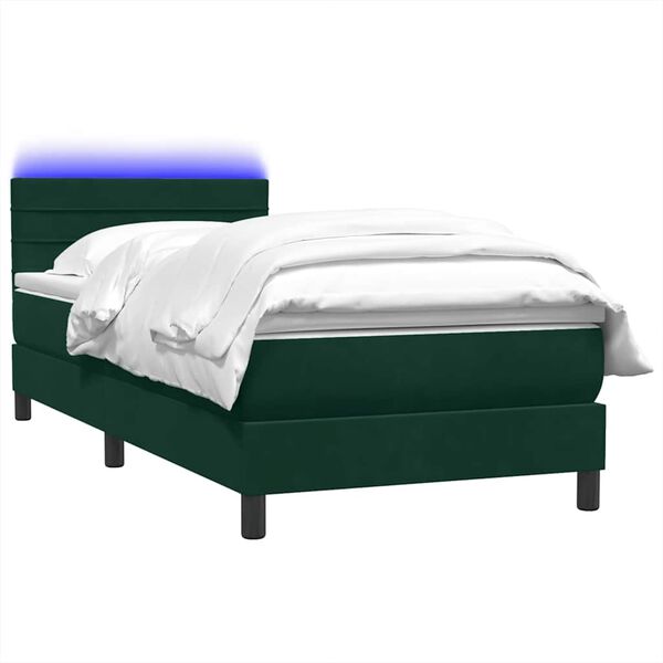 vidaXL Cama box spring con colch&oacute;n y LED terciopelo verde oscuro 80x220 cm