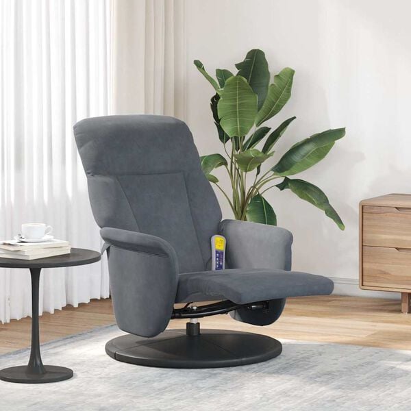 vidaXL Sill&oacute;n reclinable masaje con reposapi&eacute;s terciopelo gris oscuro