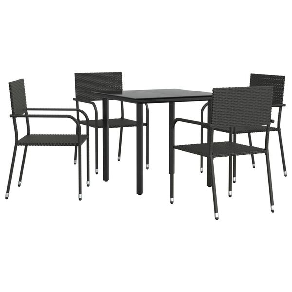 vidaXL Juego de comedor de jard&iacute;n 5 pzas rat&aacute;n sint&eacute;tico y acero negro