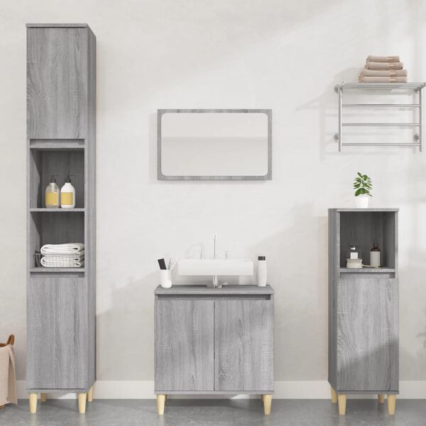 vidaXL Set de muebles de baño 3 pzas madera contrachapada gris sonoma