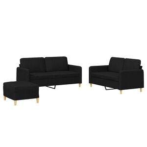 vidaXL Juego de sof&aacute;s con cojines 3 piezas tela negro