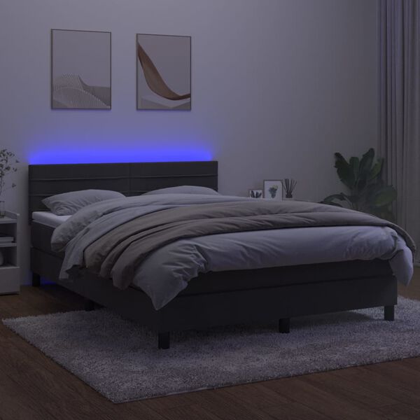 vidaXL Cama box spring colch&oacute;n y LED terciopelo gris oscuro 140x200 cm