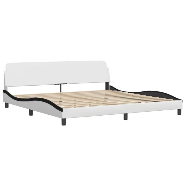 vidaXL Cama con colch&oacute;n Zadar cuero sint&eacute;tico blanco y negro 200x200 cm
