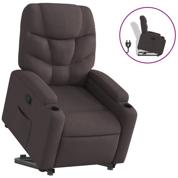 vidaXL Sill&oacute;n reclinable elevable tela marr&oacute;n oscuro