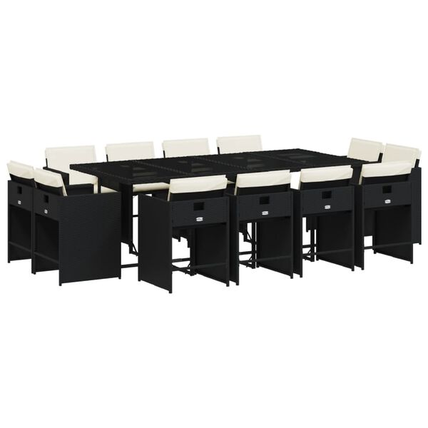 vidaXL Set comedor de jard&iacute;n con cojines 13 pzas rat&aacute;n sint&eacute;tico negro