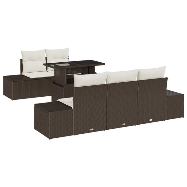 vidaXL Juego de Sof&aacute; con coj&iacute;n 6 pcs Marr&oacute;n y crema rat&aacute;n sint&eacute;tico