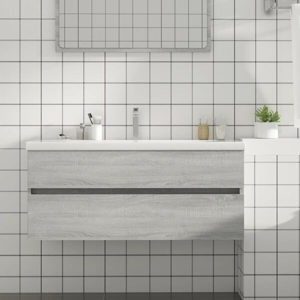 vidaXL Mueble de lavabo madera de ingenier&iacute;a gris Sonoma 100x38,5x45cm