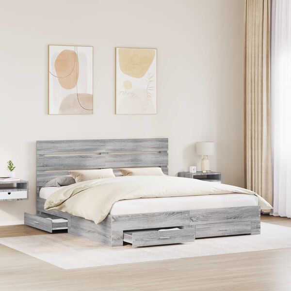 vidaXL Estructura de cama con caj&oacute;n Gris Sonoma 200 x 200 cm