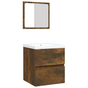 vidaXL Armario de lavabo con lavamanos y espejo color roble ahumado