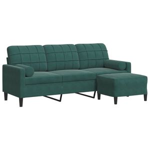 vidaXL Sof&aacute; de 3 plazas con taburete de terciopelo verde oscuro 180 cm