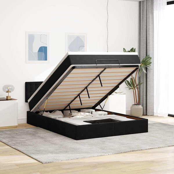 vidaXL Estructura de cama otomana con colch&oacute;n terciopelo negro