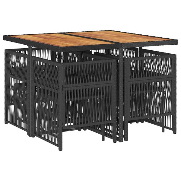 vidaXL Set de comedor de jard&iacute;n 9 pzas y cojines rat&aacute;n sint&eacute;tico negro