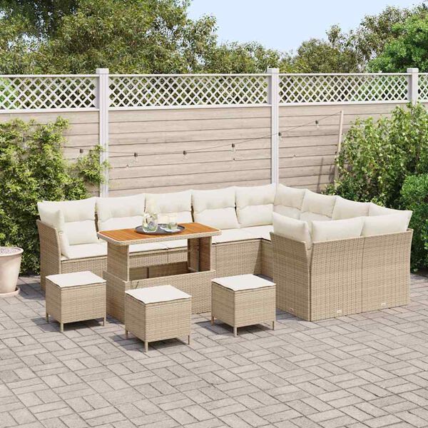 vidaXL Conjunto de sof&aacute; de jard&iacute;n con coj&iacute;n 13 pcs beige y crema