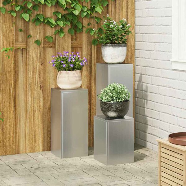 vidaXL Soporte de plantas 3 pcs Plateado Acero galvanizado