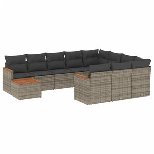 vidaXL Set de sof&aacute;s de jard&iacute;n 11 pzas y cojines rat&aacute;n sint&eacute;tico gris