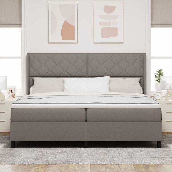 vidaXL Cama tipo Box Spring con colch&oacute;n Taup&eacute; 200 x 200 cm tela