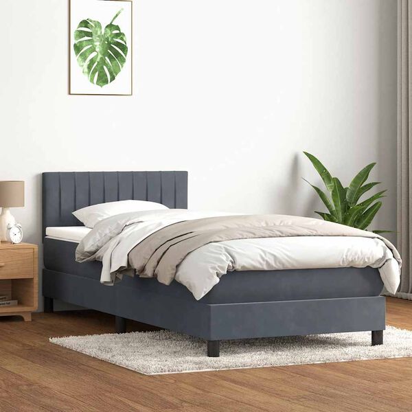 vidaXL Cama box spring con colch&oacute;n y LED terciopelo gris oscuro 80x220 cm