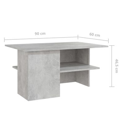 vidaXL Mesa de centro madera contrachapada gris hormigón 90x60x46,5 cm