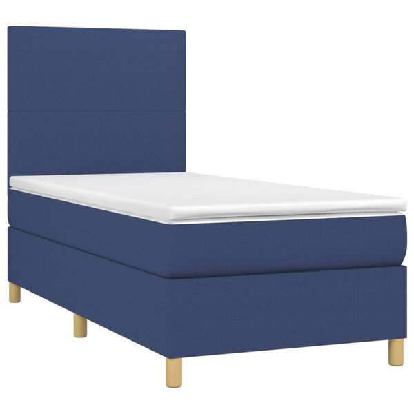 vidaXL Cama box spring con colch&oacute;n tela azul 90x200 cm