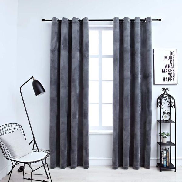 vidaXL Cortinas opacas anillas 2 uds terciopelo antracita 140x245 cm