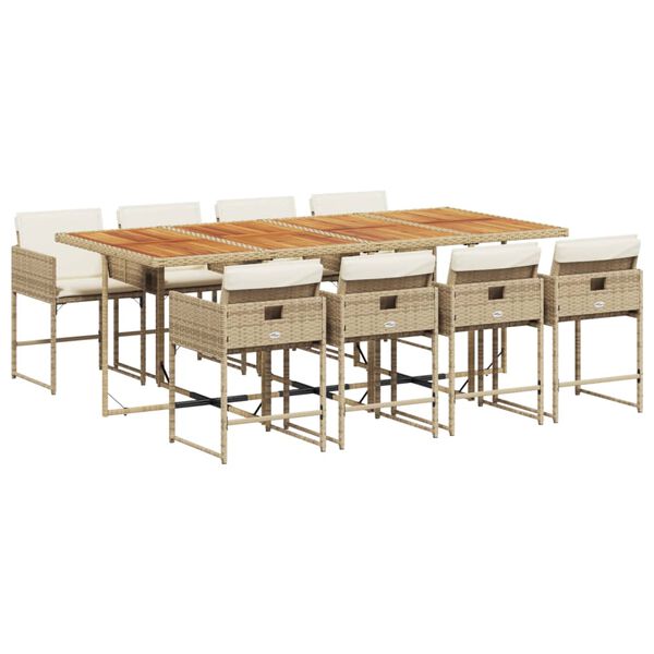 vidaXL Set comedor de jard&iacute;n 9 pzas con cojines rat&aacute;n sint&eacute;tico beige