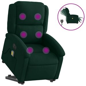 vidaXL Sill&oacute;n masaje reclinable elevable terciopelo verde oscuro