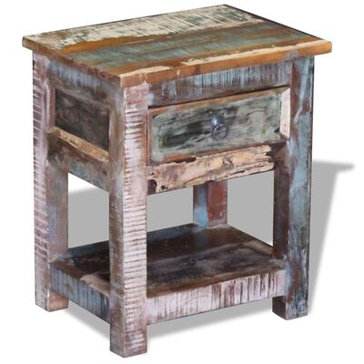 vidaXL Mesa auxiliar con 1 cajón madera maciza reciclada 43x33x51 cm