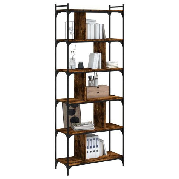 vidaXL Librer&iacute;a 6 estantes madera ingenier&iacute;a roble ahumado 76x32x192cm