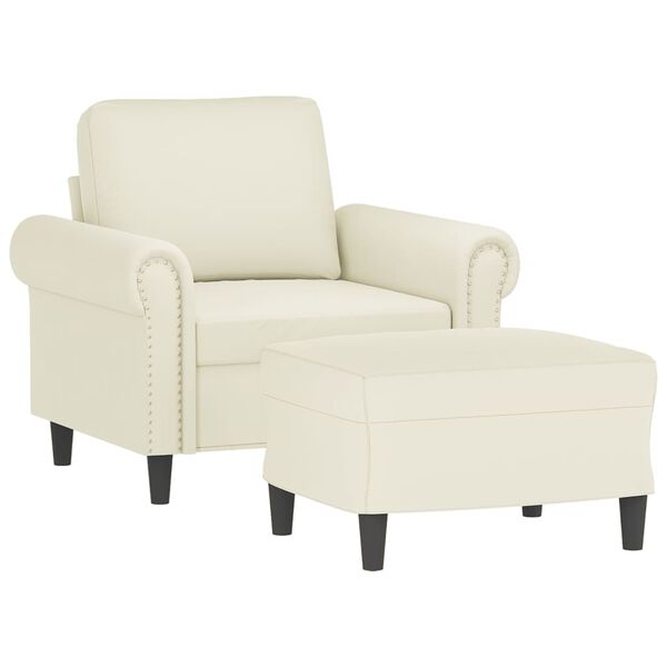 vidaXL Sill&oacute;n con taburete terciopelo crema 60 cm