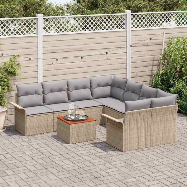 vidaXL Conjunto de sof&aacute;s de jard&iacute;n 9 pcs Beige y Gris Claro