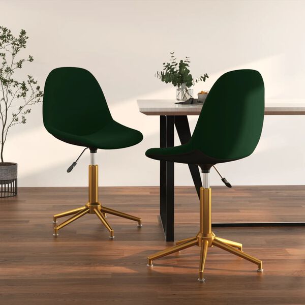 vidaXL Sillas de comedor giratorias 2 unidades terciopelo verde oscuro