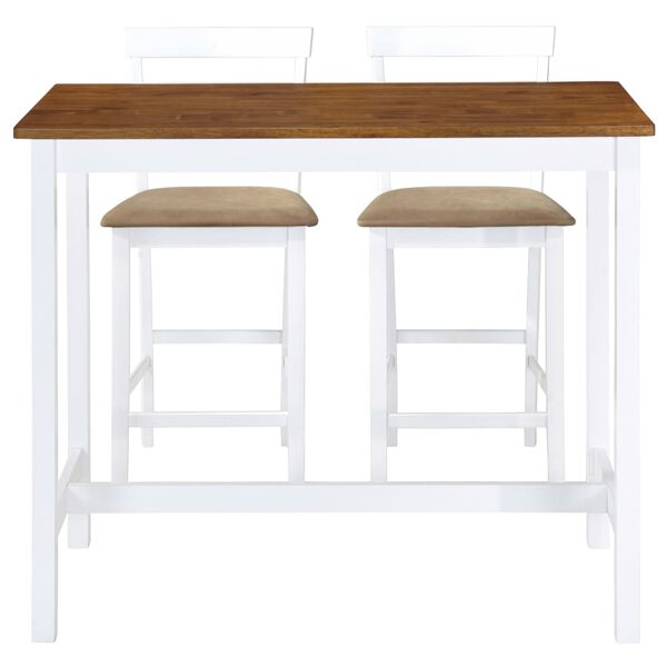 vidaXL Set mesa y sillas de bar 3 piezas madera maciza marrón y blanco