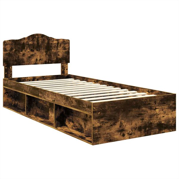 vidaXL Estructura de cama con cabecera Roble ahumado 90 x 190 cm
