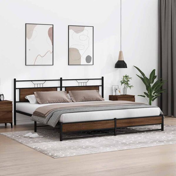 vidaXL Estructura de cama sin colch&oacute;n metal roble marr&oacute;n 200x200 cm