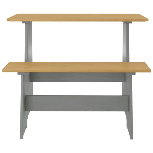 vidaXL Mesa de comedor con banco REINE madera maciza pino marr&oacute;n gris