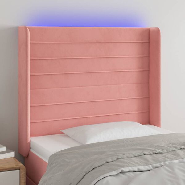 vidaXL Cabecero con LED de terciopelo rosa 83x16x118/128 cm