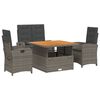 vidaXL Juego de comedor de jard&iacute;n 4 piezas con cojines rat&aacute;n PE gris