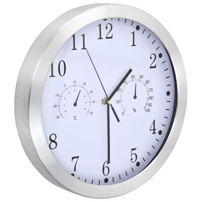 vidaXL Reloj de pared de cuarzo higrómetro y termómetro 30 cm blanco
