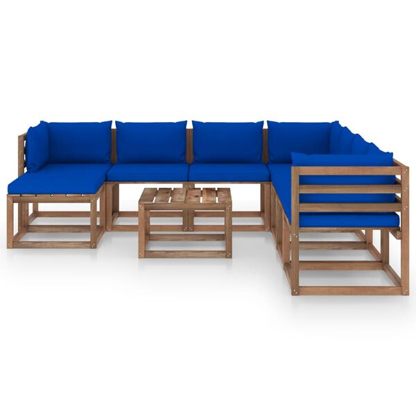 vidaXL Juego de muebles de jard&iacute;n 9 piezas con cojines azul