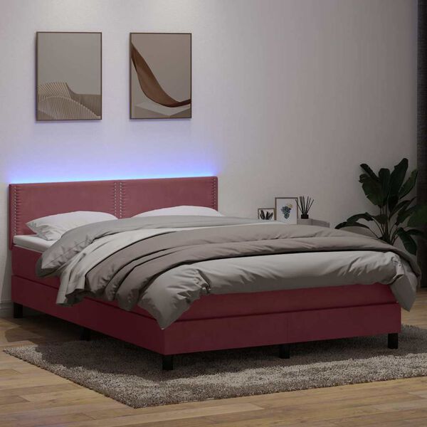 vidaXL Cama box spring con colch&oacute;n y LED terciopelo rosa 160x210 cm