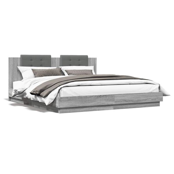 vidaXL Cama con cabecero madera de ingenier&iacute;a gris Sonoma 180x200 cm