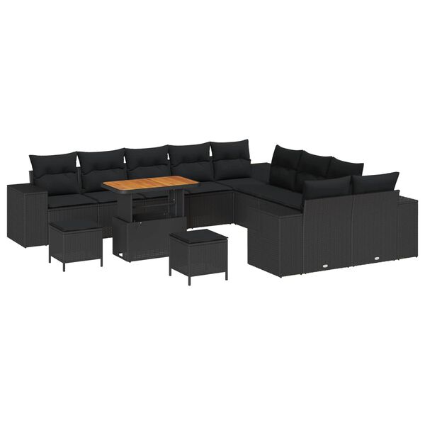 vidaXL Conjunto de sof&aacute; de jard&iacute;n 13 pcs Negro rat&aacute;n sint&eacute;tico